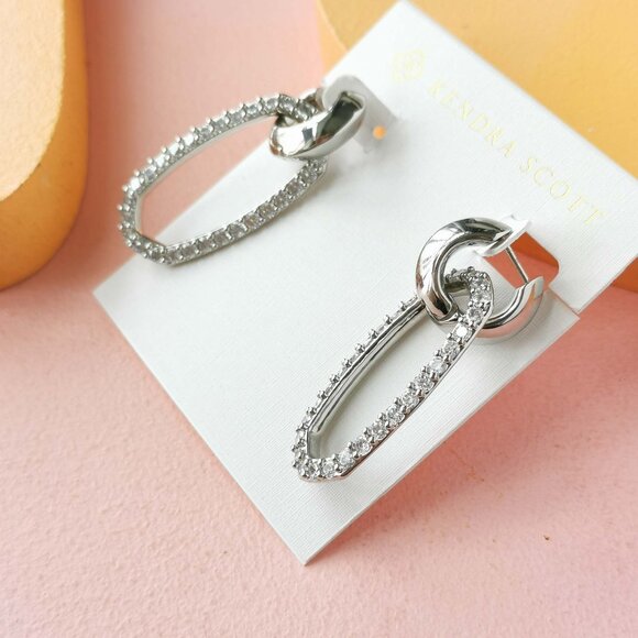 Kendra Scott - Danielle White Crystal Silver Convertible Link Earrings - NEW - Picture 3 of 3